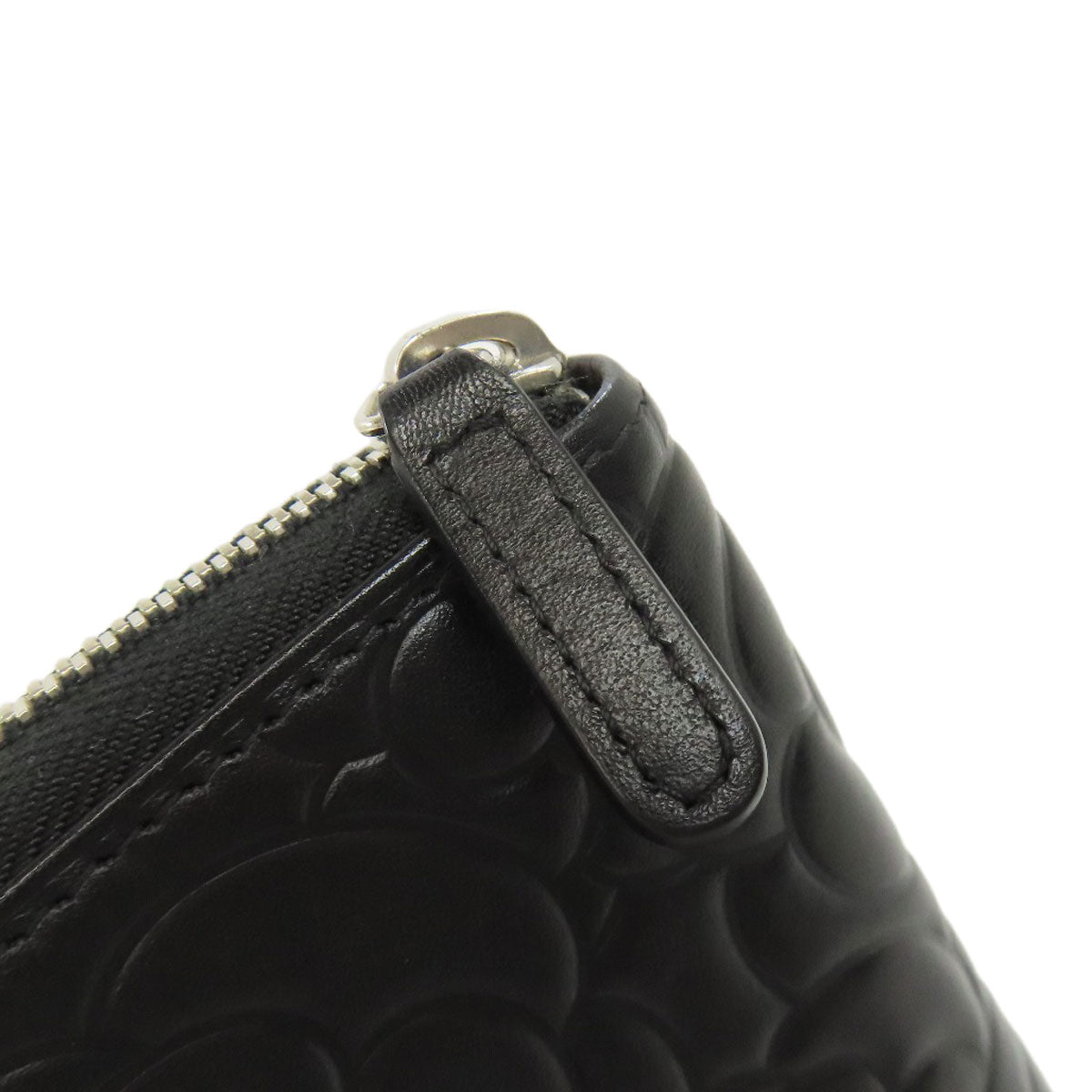CHANEL Long Wallet Purse Calfskin black Camellia SilverMetal Women Used Authentic
