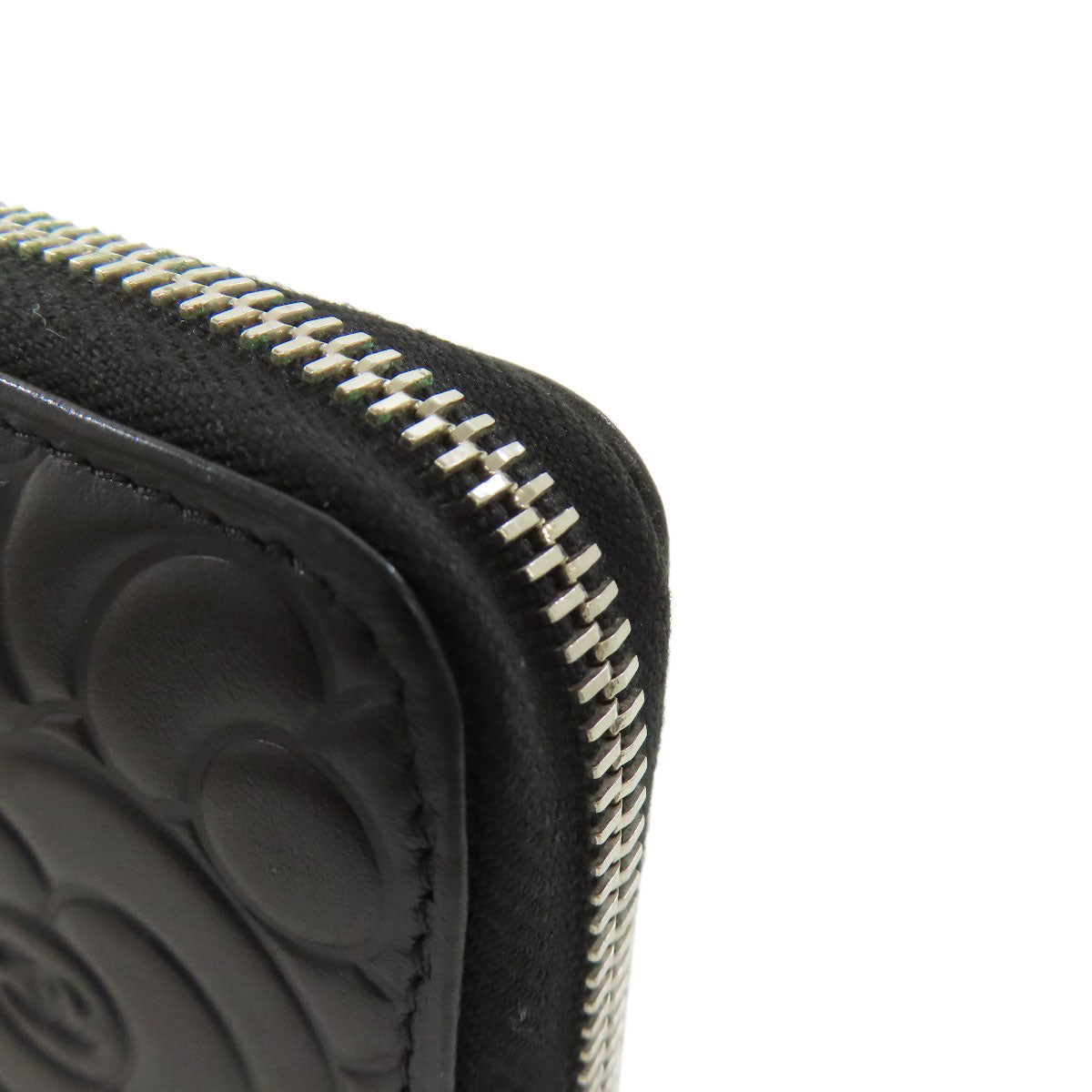 CHANEL Long Wallet Purse Calfskin black Camellia SilverMetal Women Used Authentic
