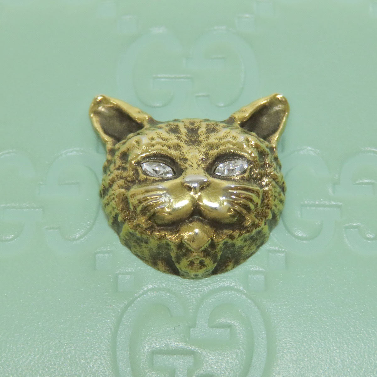GUCCI Bifold Wallet 548057 leather green GG Signature Shima Linea Cat Women Used Authentic