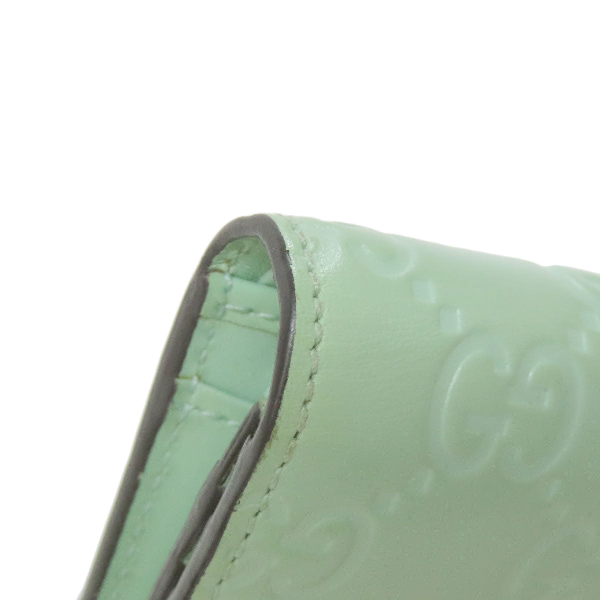 GUCCI Bifold Wallet 548057 leather green GG Signature Shima Linea Cat Women Used Authentic
