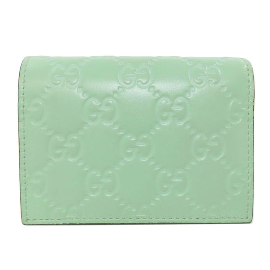 GUCCI Bifold Wallet 548057 leather green GG Signature Shima Linea Cat Women Used Authentic