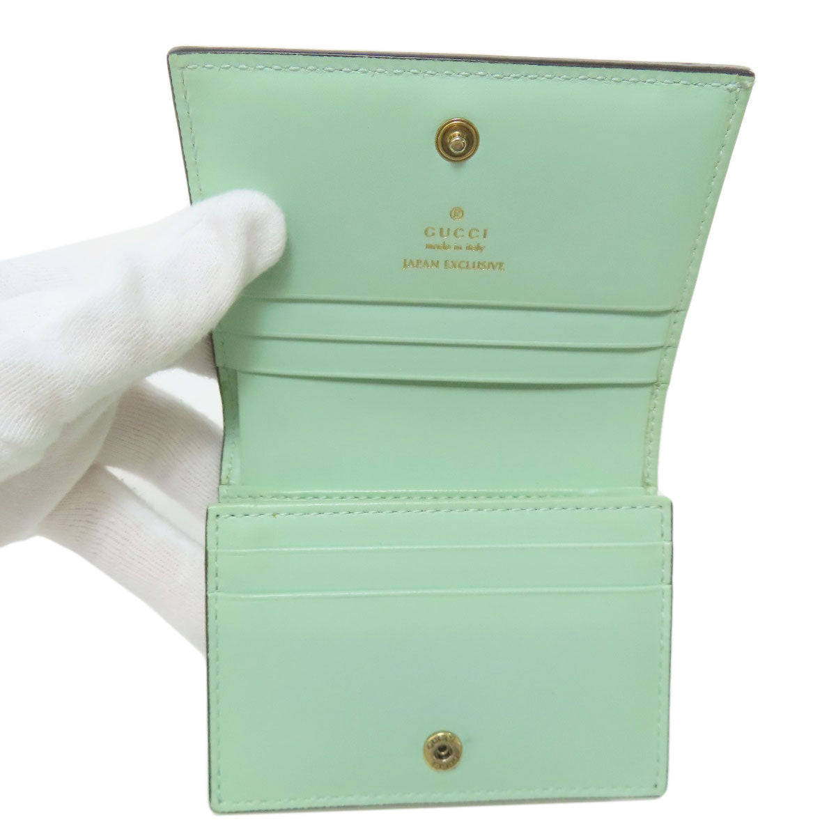 GUCCI Bifold Wallet 548057 leather green GG Signature Shima Linea Cat Women Used Authentic