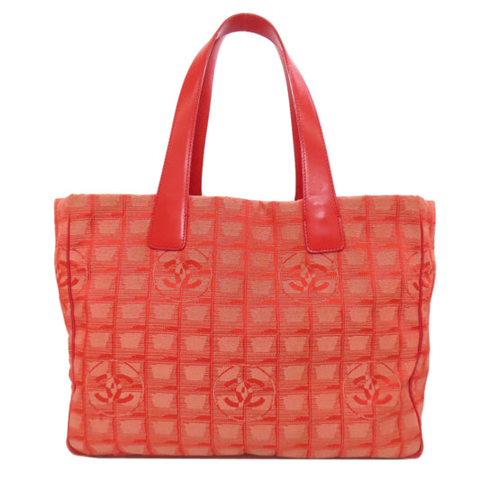 CHANEL Tote Bag Nylon jacquard Red New Travel Line MM Women Used Authentic