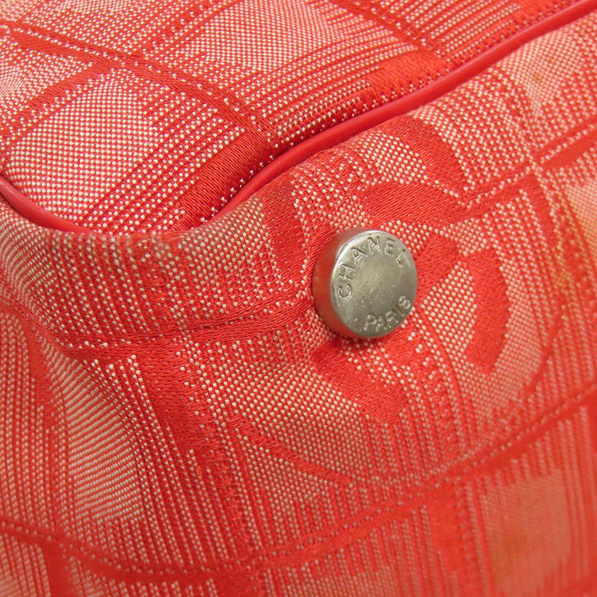 CHANEL Tote Bag Nylon jacquard Red New Travel Line MM Women Used Authentic