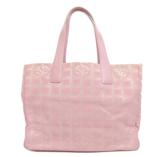 CHANEL Tote Bag Nylon jacquard pink New Travel Line MM Women Used Authentic