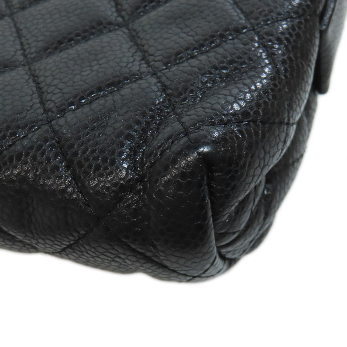 CHANEL Cosmetics Pouch Grained Calfskin Skin black Matelasse Gold Metal