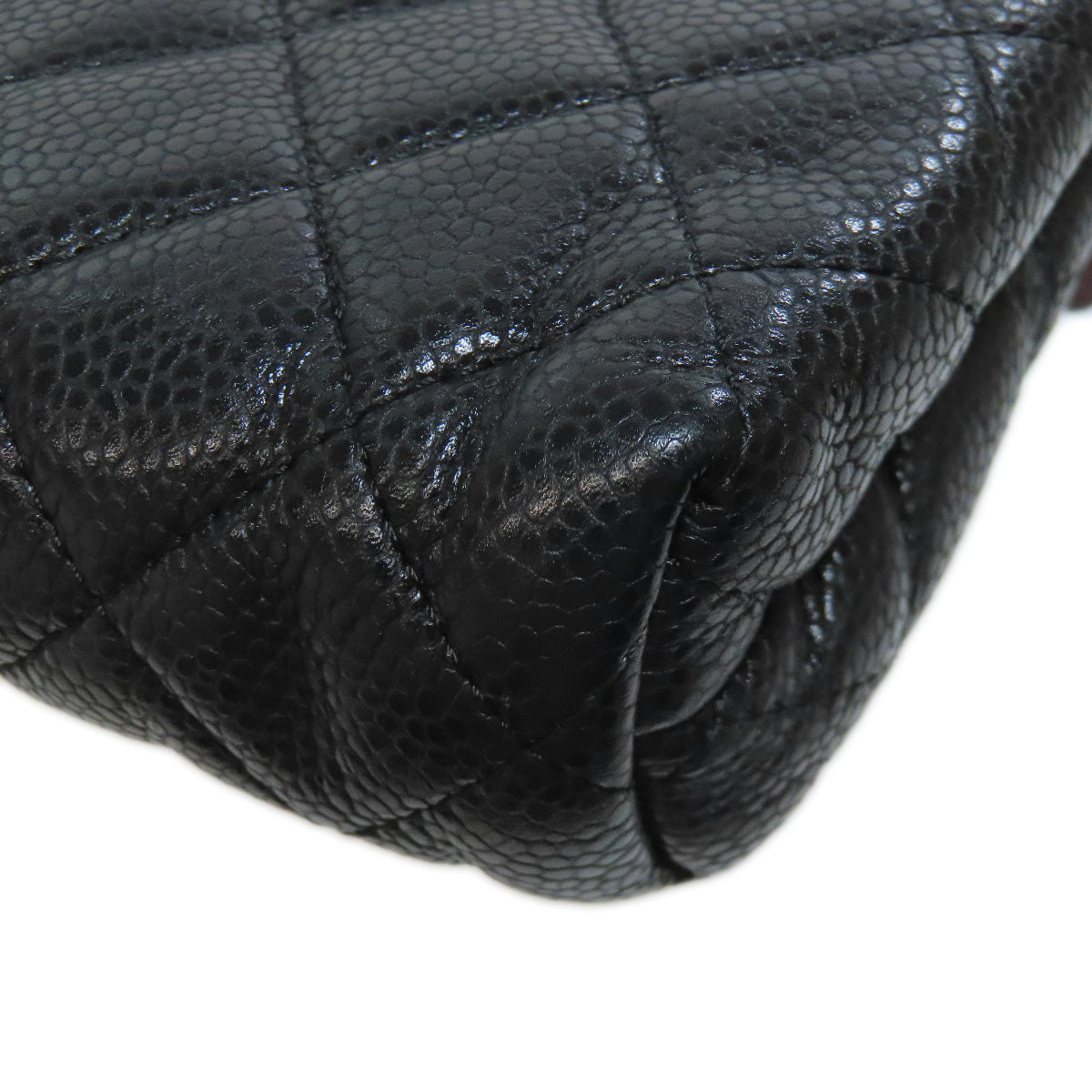 CHANEL Cosmetics Pouch Grained Calfskin Skin black Matelasse Gold Metal