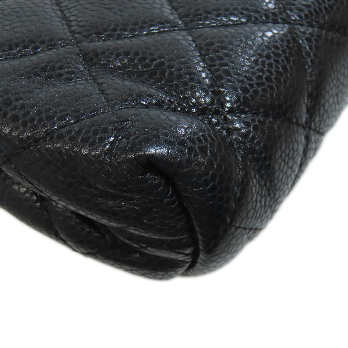 CHANEL Cosmetics Pouch Grained Calfskin Skin black Matelasse Gold Metal