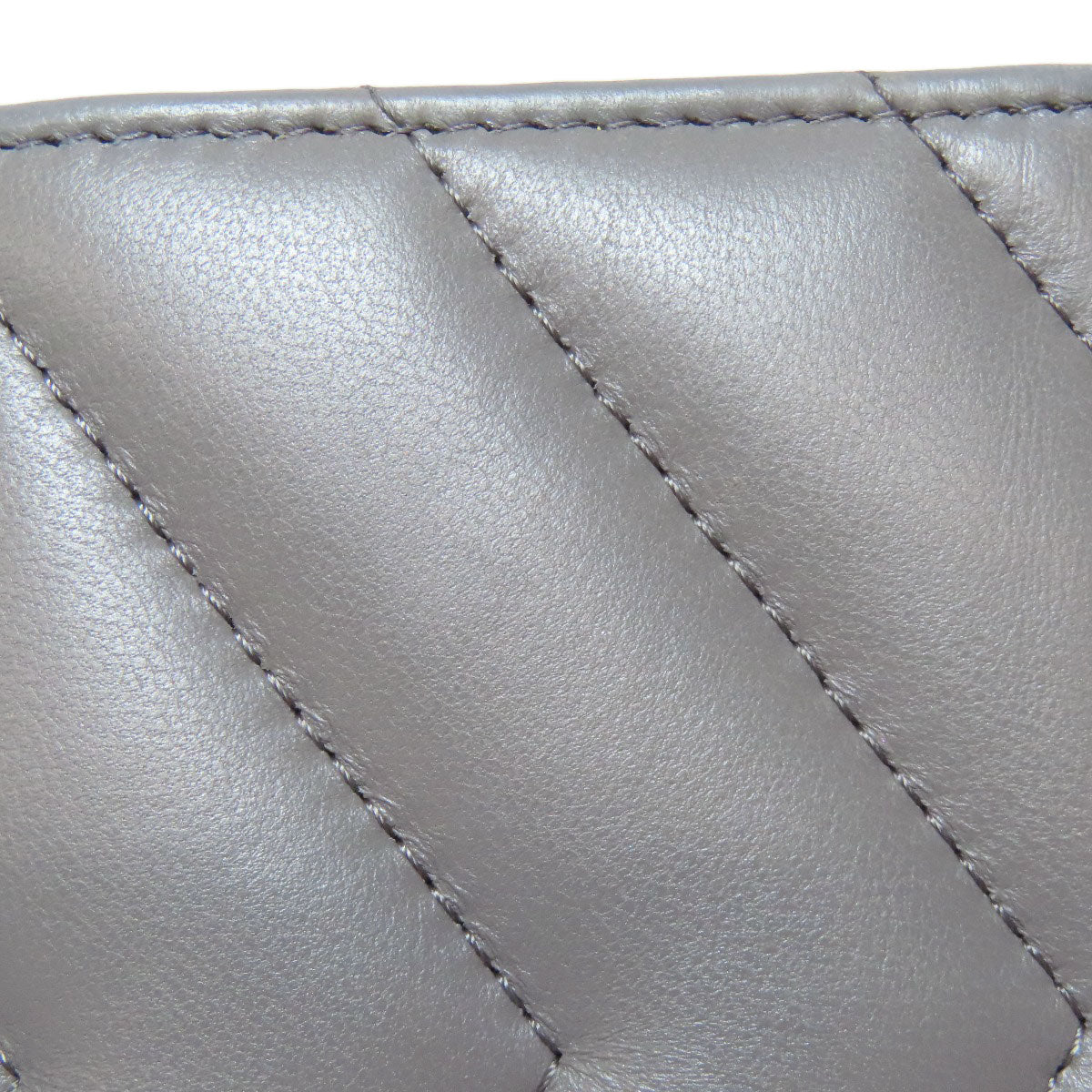 CHANEL Coin case lambskin gray COCO Mark Vstitch Gold Metal Women Used Authentic