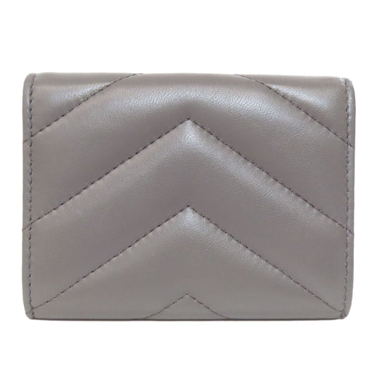 CHANEL Coin case lambskin gray COCO Mark Vstitch Gold Metal Women Used Authentic