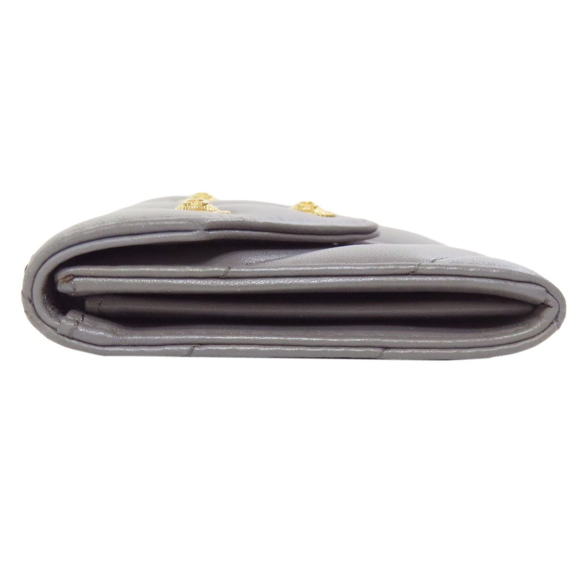 CHANEL Coin case lambskin gray COCO Mark Vstitch Gold Metal Women Used Authentic