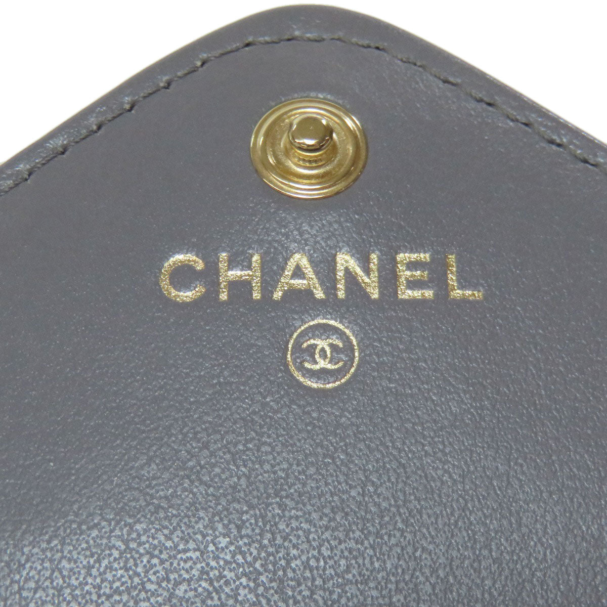CHANEL Coin case lambskin gray COCO Mark Vstitch Gold Metal Women Used Authentic