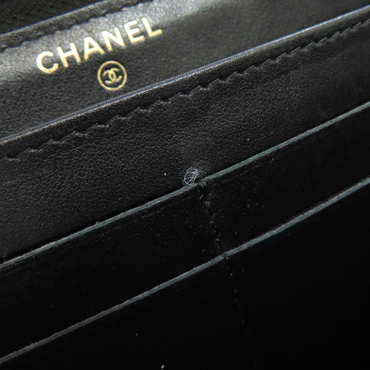 CHANEL Long Wallet Purse lambskin black Camellia Gold Metal Women Used Authentic