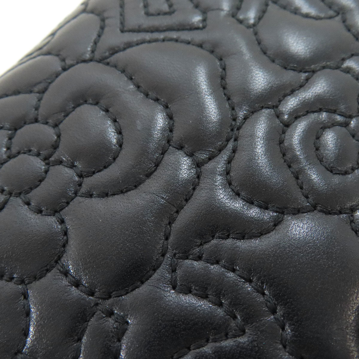 CHANEL Long Wallet Purse lambskin black Camellia Gold Metal Women Used Authentic