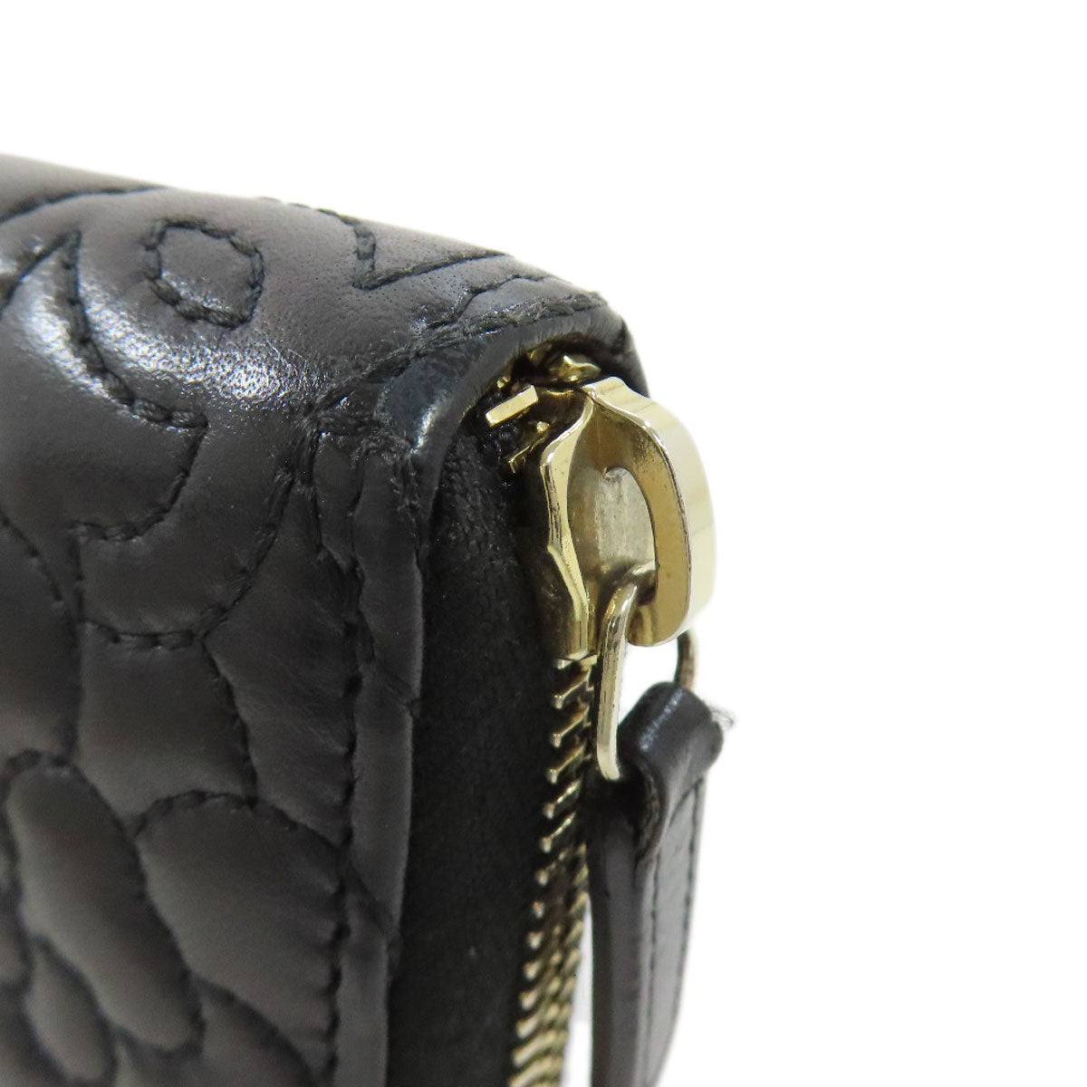 CHANEL Long Wallet Purse lambskin black Camellia Gold Metal Women Used Authentic