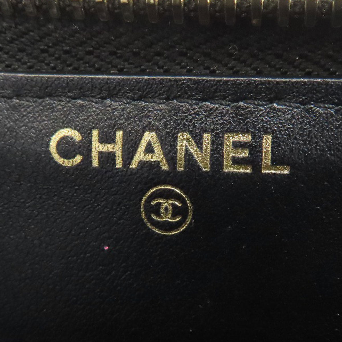 CHANEL Long Wallet Purse lambskin black Camellia Gold Metal Women Used Authentic