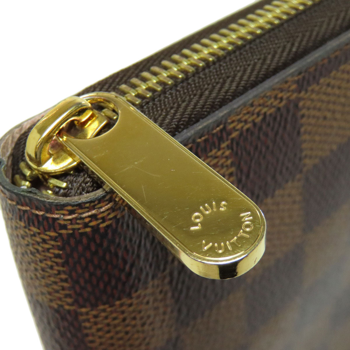 LOUIS VUITTON Long Wallet Purse N60046 Damier canvas Brown Zippy wallet Women Used Authentic