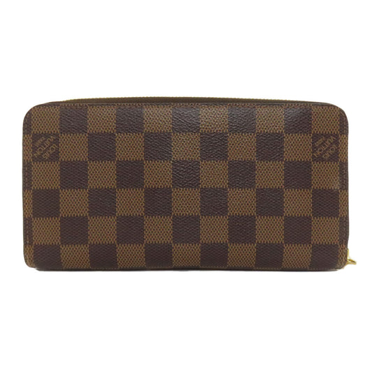 LOUIS VUITTON Long Wallet Purse N60046 Damier canvas Brown Zippy wallet Women Used Authentic