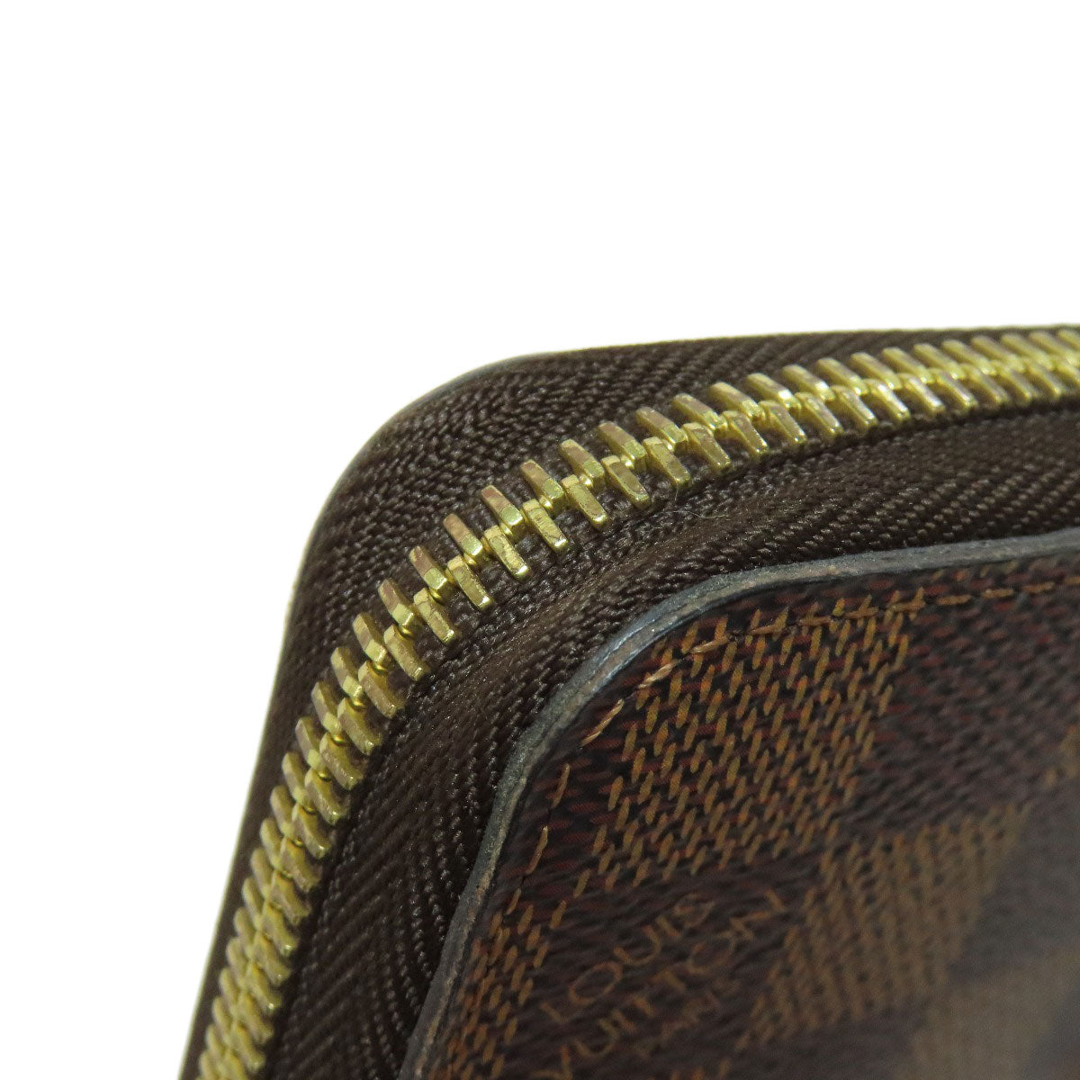 LOUIS VUITTON Long Wallet Purse N60046 Damier canvas Brown Zippy wallet Women Used Authentic