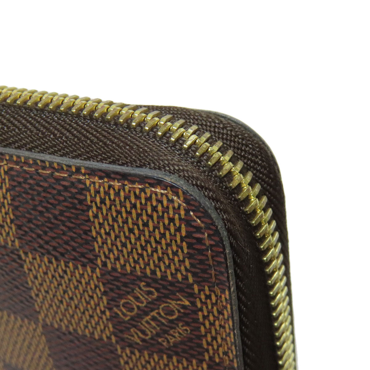 LOUIS VUITTON Long Wallet Purse N60046 Damier canvas Brown Zippy wallet Women Used Authentic