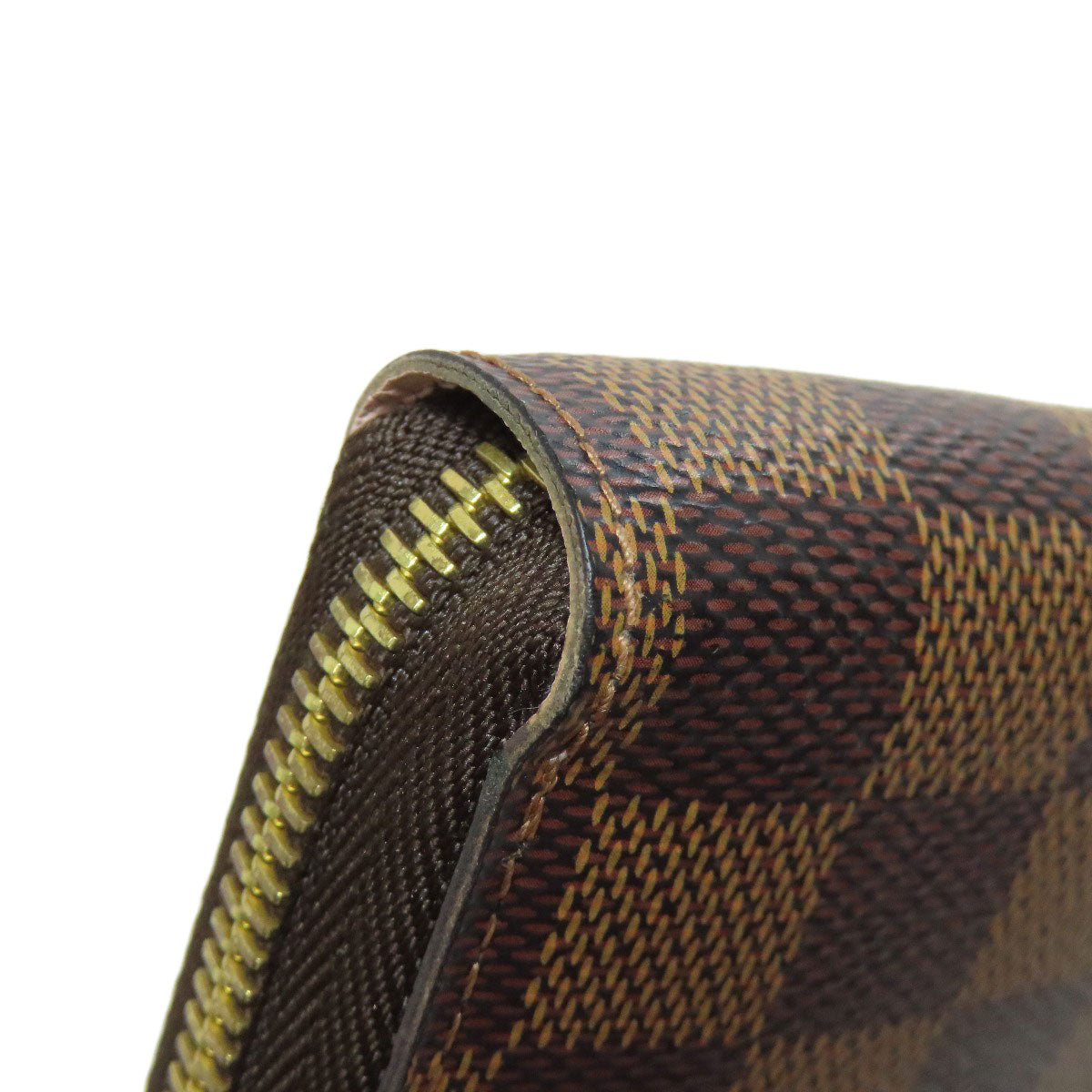 LOUIS VUITTON Long Wallet Purse N60046 Damier canvas Brown Zippy wallet Women Used Authentic