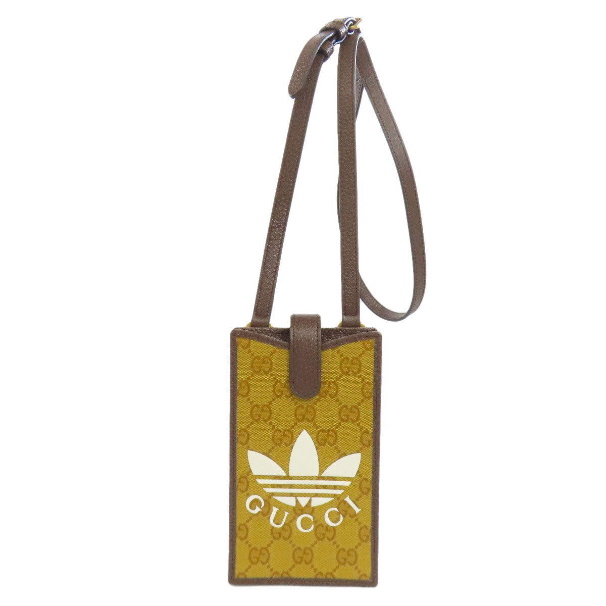 GUCCI Accessory pouch 702203 PVC Brown GG Crystal Adidas Collaboration Phone Pouch Women Used Authentic