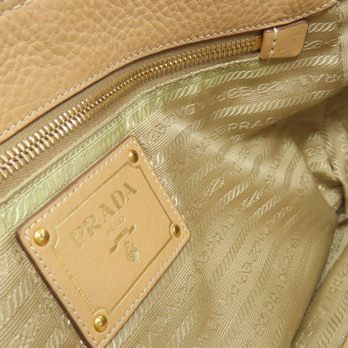 PRADA Handbag leather beige logo