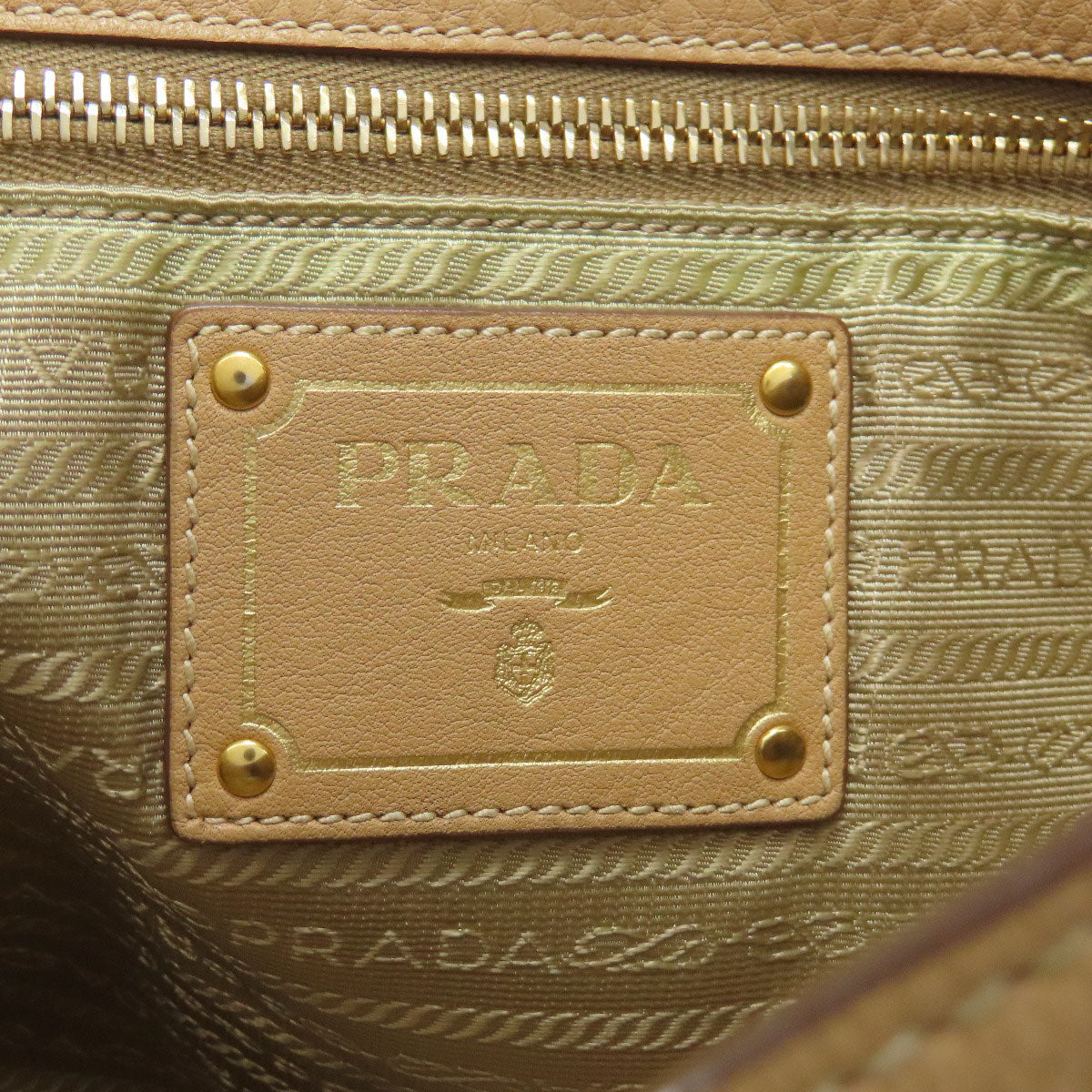 PRADA Handbag leather beige logo