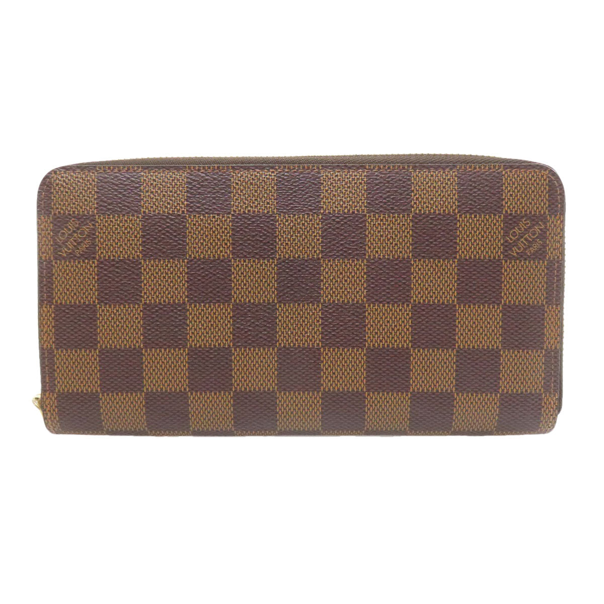 LOUIS VUITTON Long Wallet Purse N60015 Damier canvas Brown Zippy wallet old Women Used Authentic