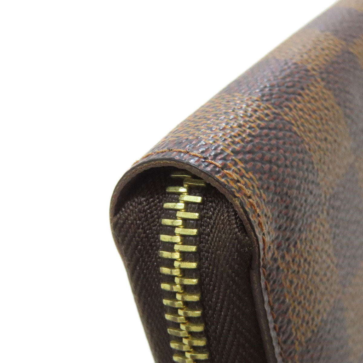 LOUIS VUITTON Long Wallet Purse N60015 Damier canvas Brown Zippy wallet old Women Used Authentic