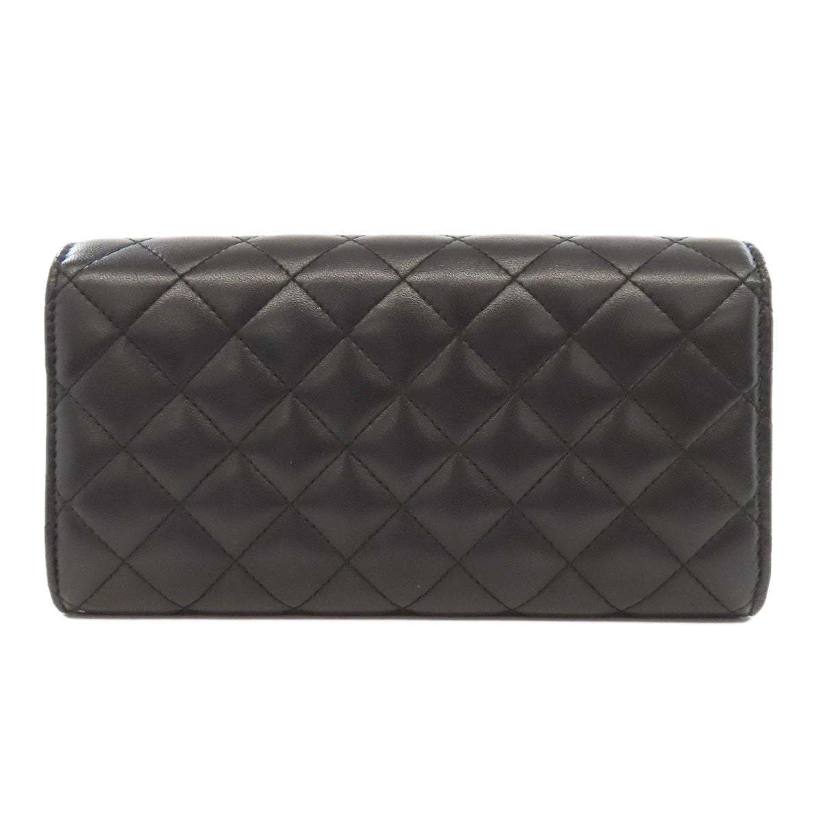 CHANEL Long Wallet Purse lambskin black Matelasse SilverMetal Women Used Authentic