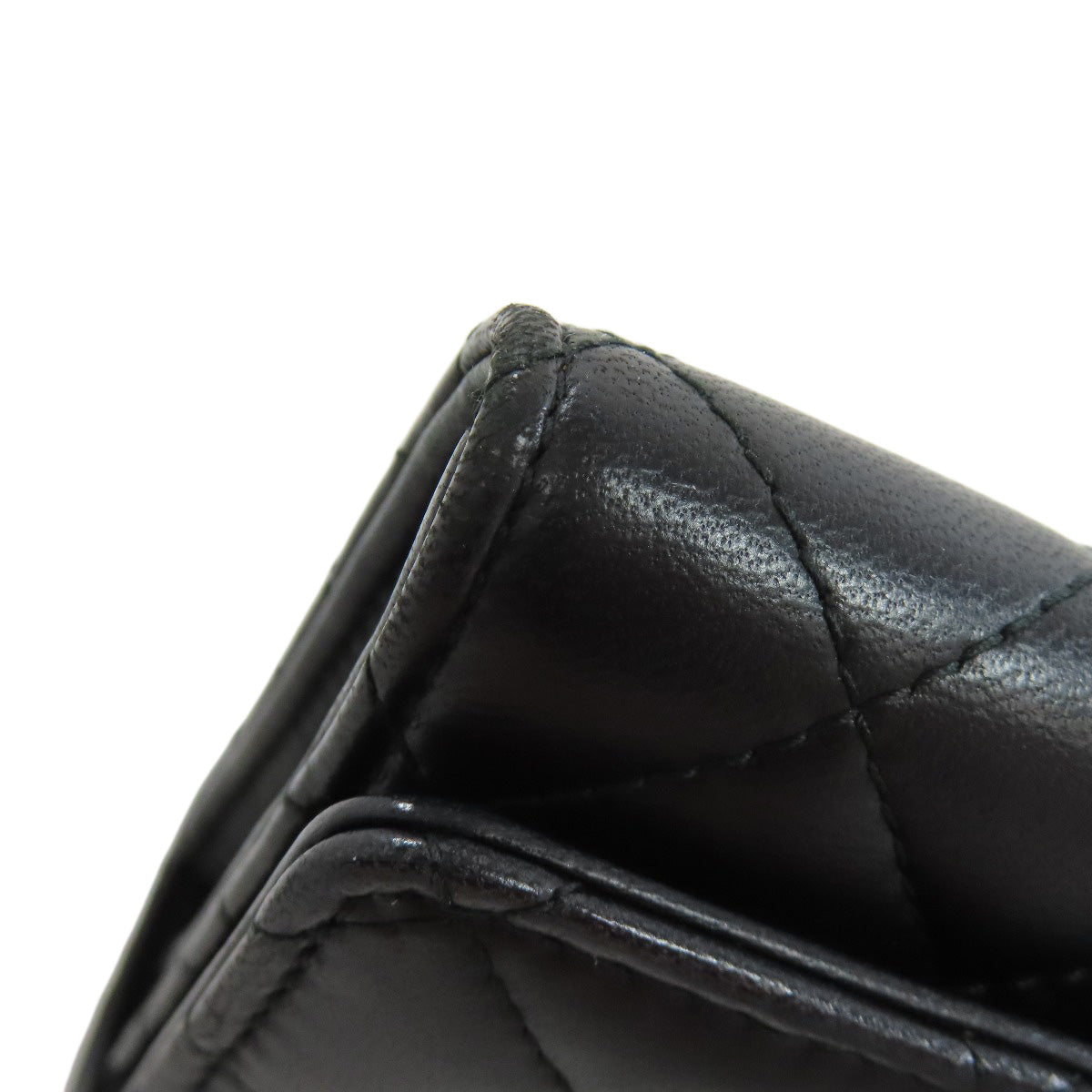 CHANEL Long Wallet Purse lambskin black Matelasse SilverMetal Women Used Authentic