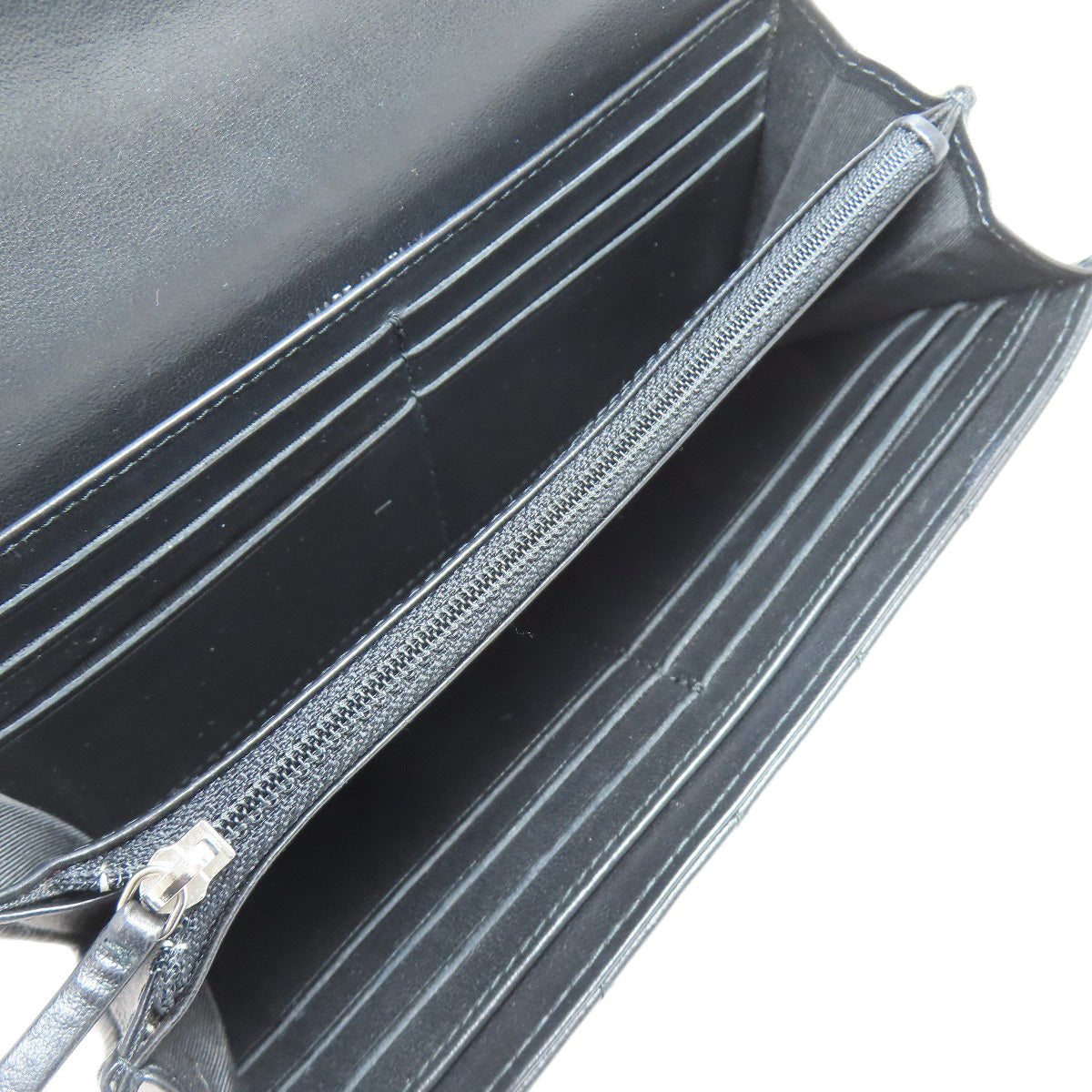 CHANEL Long Wallet Purse lambskin black Matelasse SilverMetal Women Used Authentic