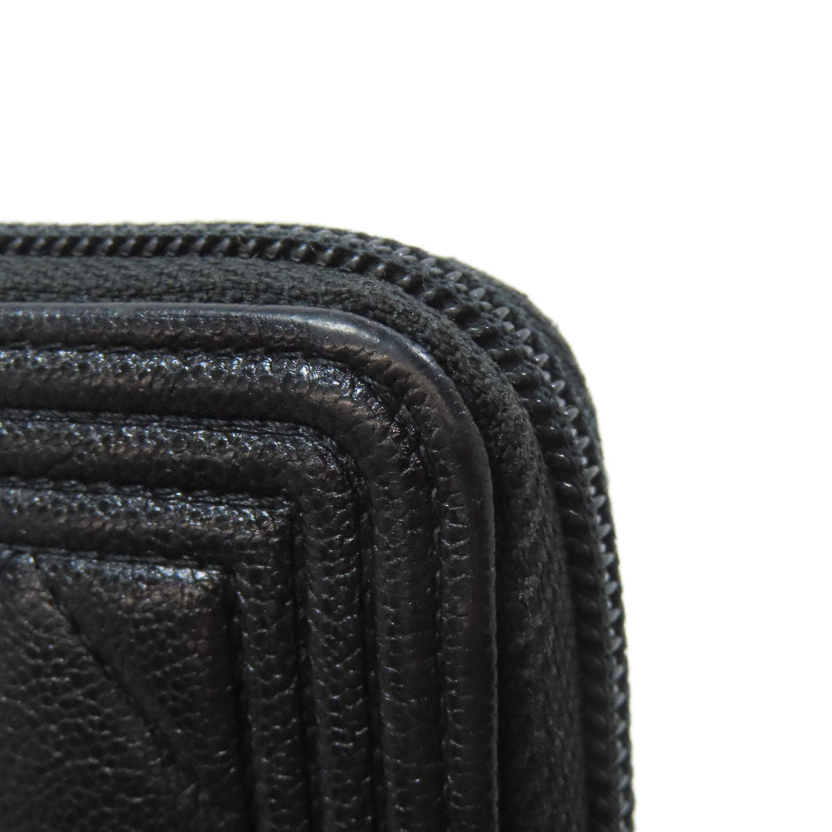 CHANEL Long Wallet Purse Calfskin black Boy chanel Women Used Authentic