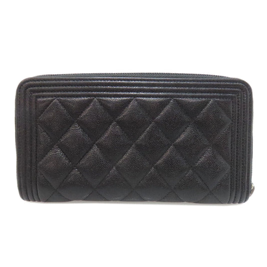 CHANEL Long Wallet Purse Calfskin black Boy chanel Women Used Authentic