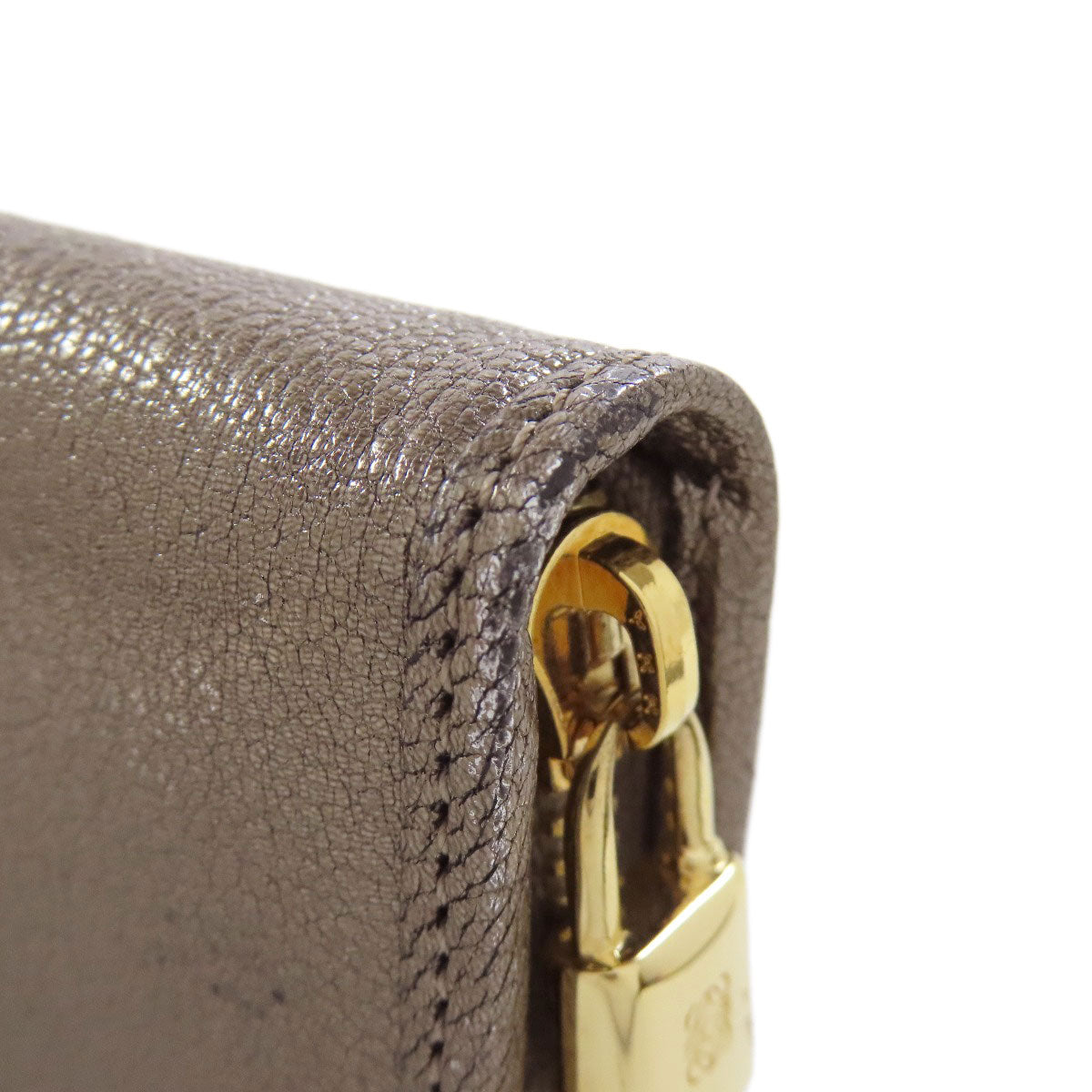 LOEWE Long Wallet Purse leather gray Zip Around Women Used Authentic