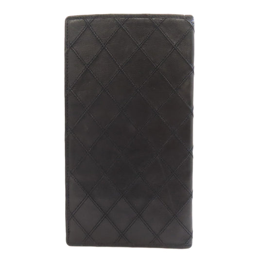 CHANEL Long Wallet Purse Calfskin black stitch Women Used Authentic
