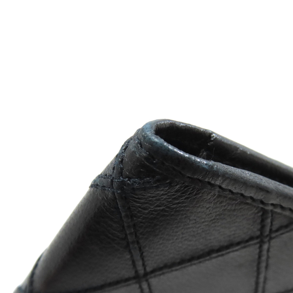 CHANEL Long Wallet Purse Calfskin black stitch Women Used Authentic