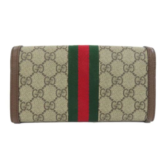 GUCCI Long Wallet Purse 523153 PVC Brown Ophidia GG Continental Women Used Authentic