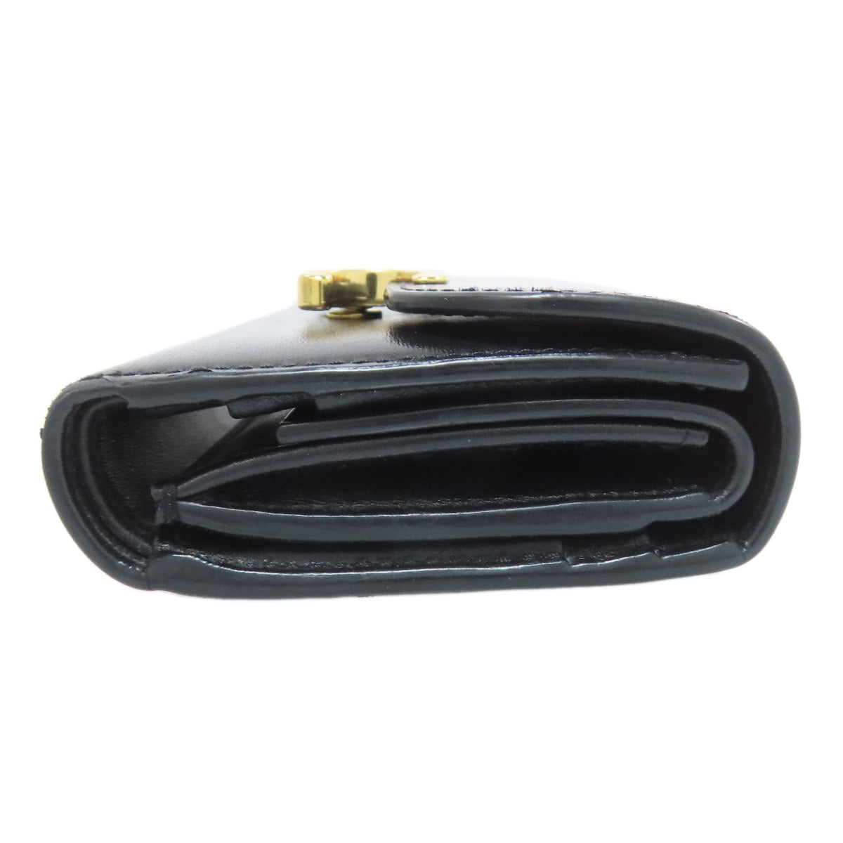 CELINE Bifold Wallet Calfskin black Small flap wallet Triomphe Women Used Authentic