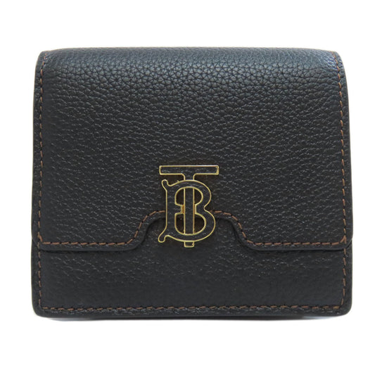 BURBERRY Bifold Wallet leather black TB logo Women Used Authentic