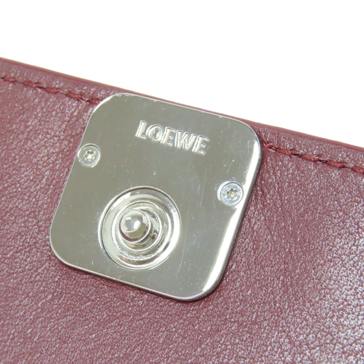 LOEWE Bifold Wallet Calfskin Red Compact Wallet Anagram Women Used Authentic