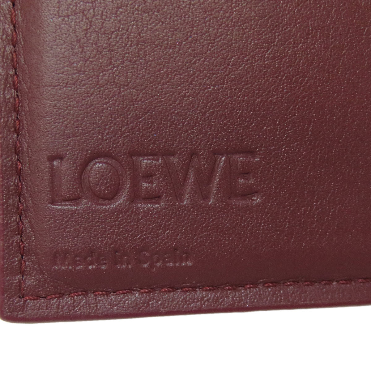 LOEWE Bifold Wallet Calfskin Red Compact Wallet Anagram Women Used Authentic