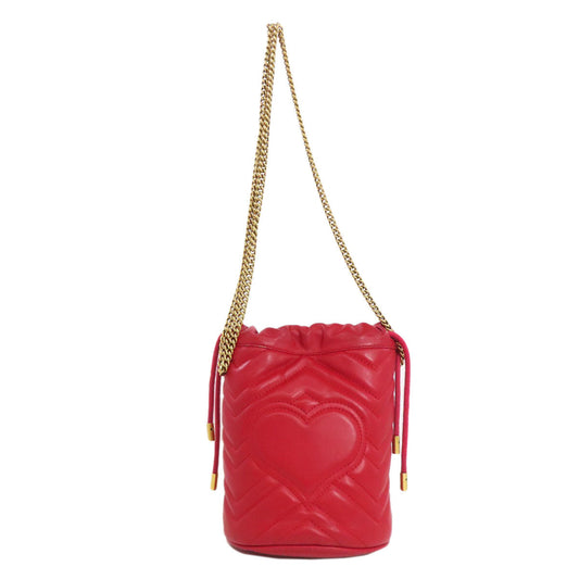 GUCCI Shoulder Bag 575163 Calfskin Red GG Marmont ChainShoulder