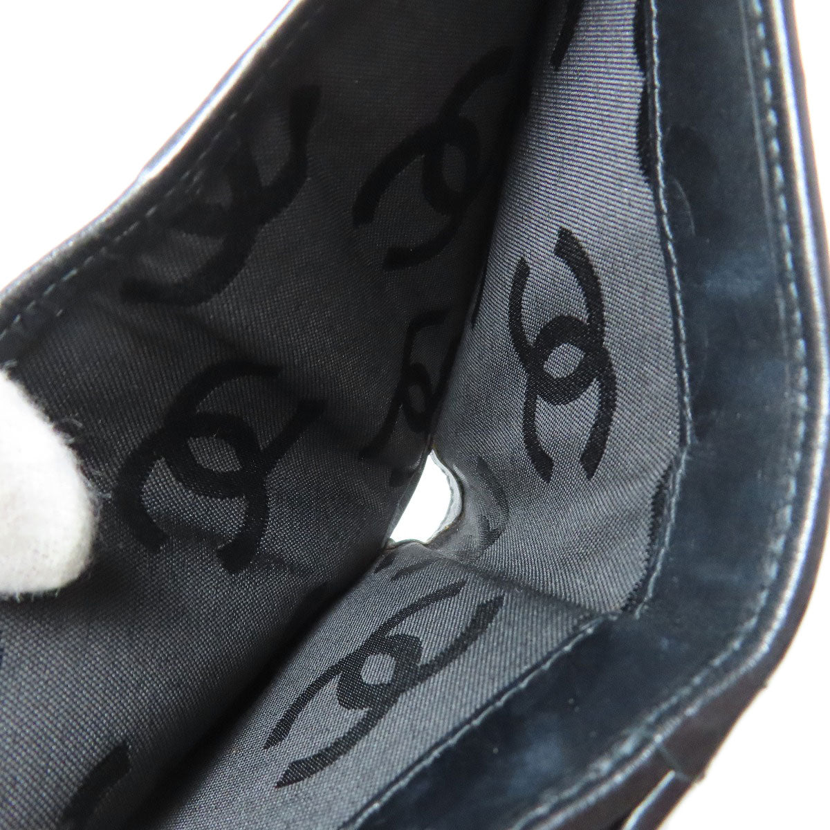 CHANEL Bifold Wallet lambskin black Cambon line Women Used Authentic