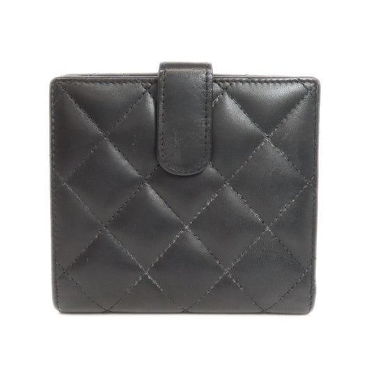 CHANEL Bifold Wallet lambskin black Cambon line Women Used Authentic