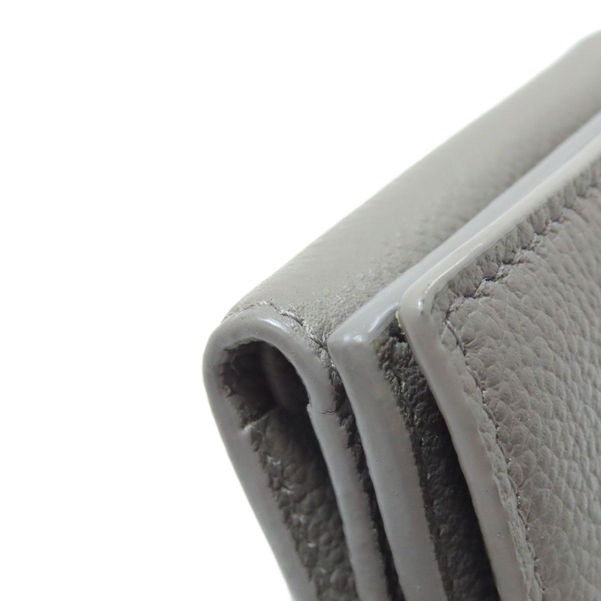 SAINT LAURENT Bifold Wallet leather gray Tri-fold logo Women Used Authentic