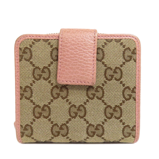 GUCCI Bifold Wallet 346056 Canvas, Leather Brown Outlet GG Women Used Authentic