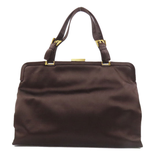 PRADA Handbag Satin Brown logo Women Used Authentic