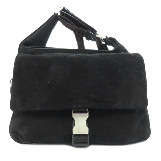 PRADA Shoulder Bag Suede black logo